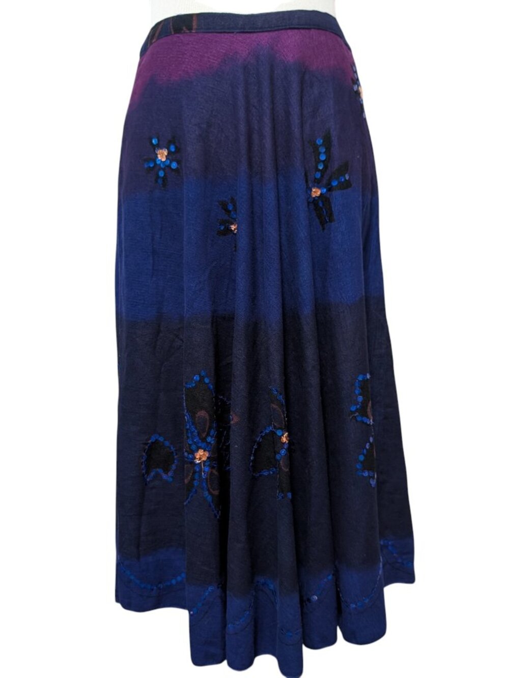 Funky People Womens NWT Sz XL Purple Blue Ombre Corduroy Sequins Bohemian Skirt